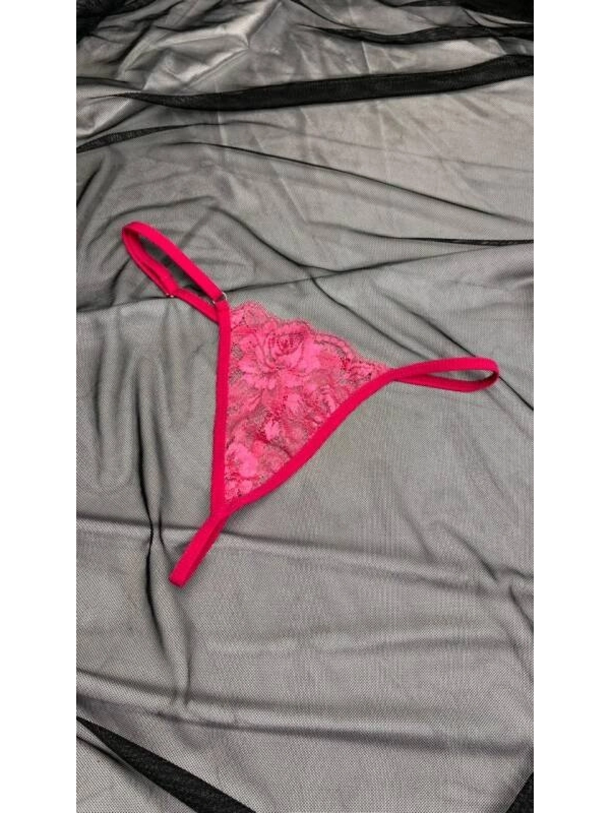 Kadın Pembe Transparan Dantel Tanga Külot