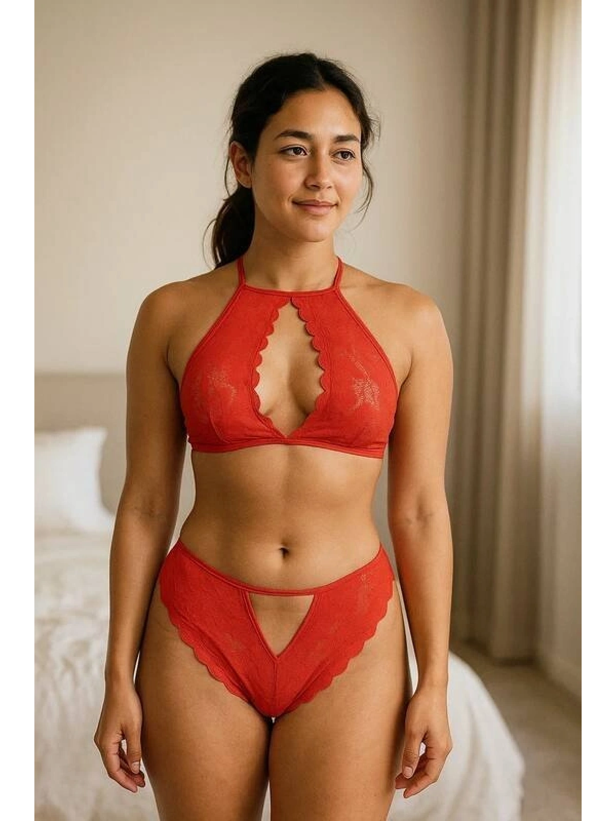 Kadın Siyah Halter Yaka Göğüs Dekolteli Dantel Bralet Takım