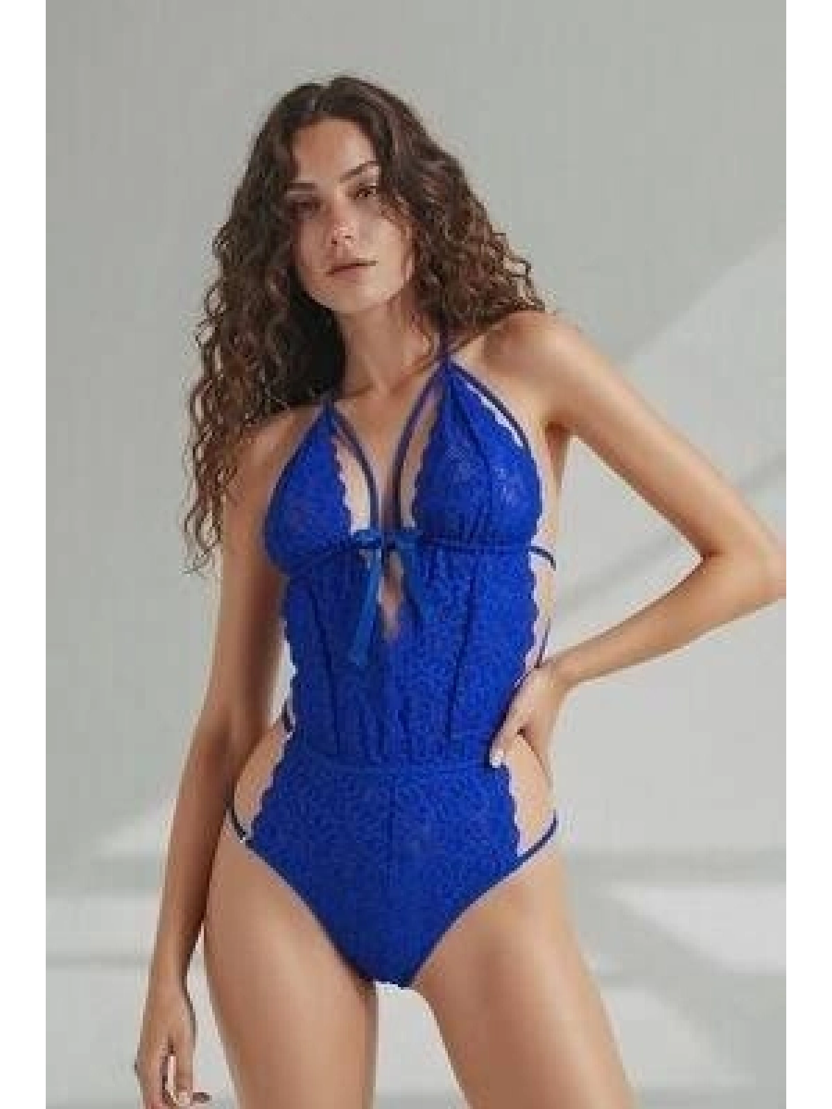 Mavi Bağcıklı Özel Tasarım Dantelli Babydoll