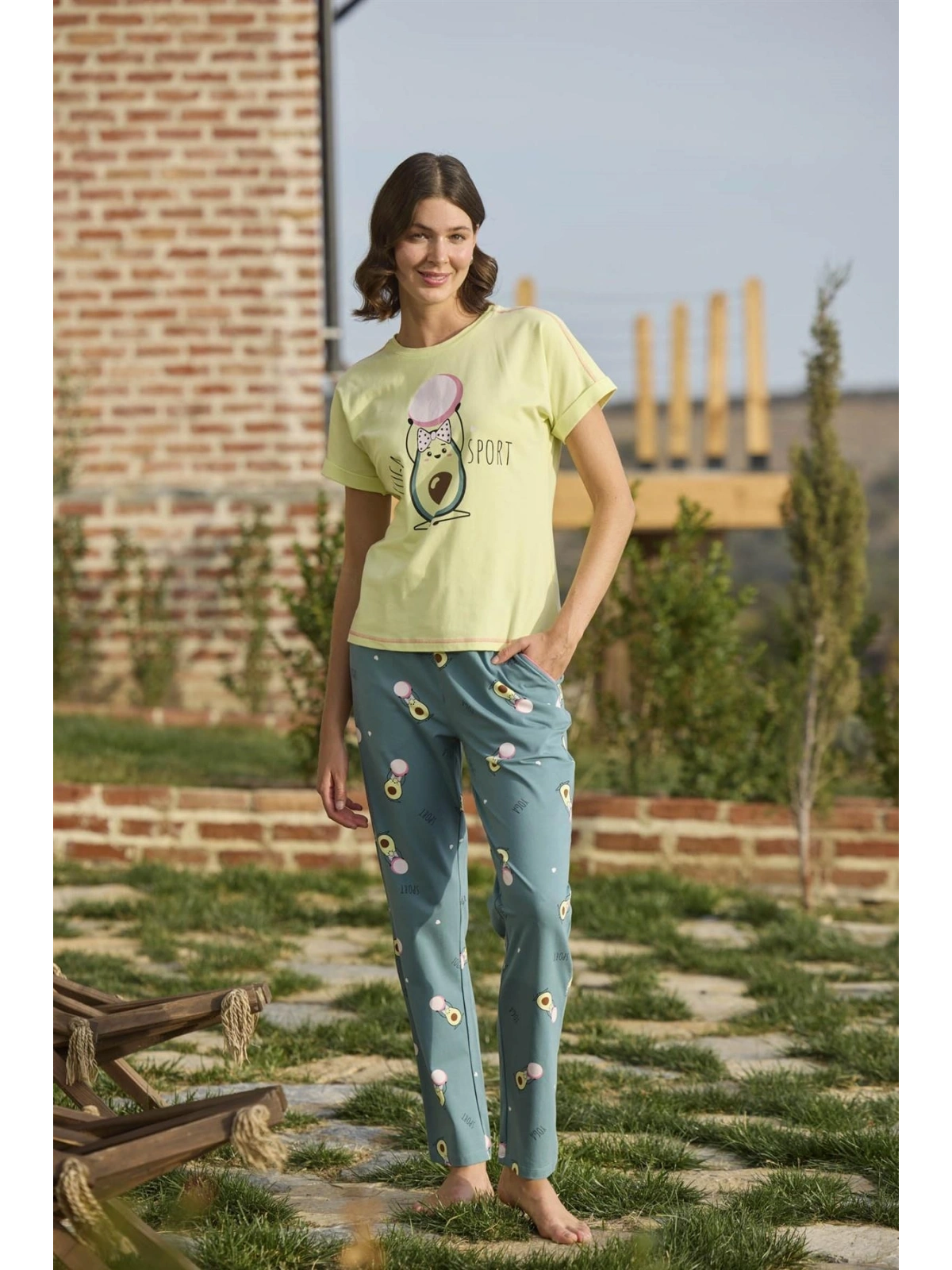 Seraviax Desenli ve Baskılı Yoga Sport Pijama Takımı