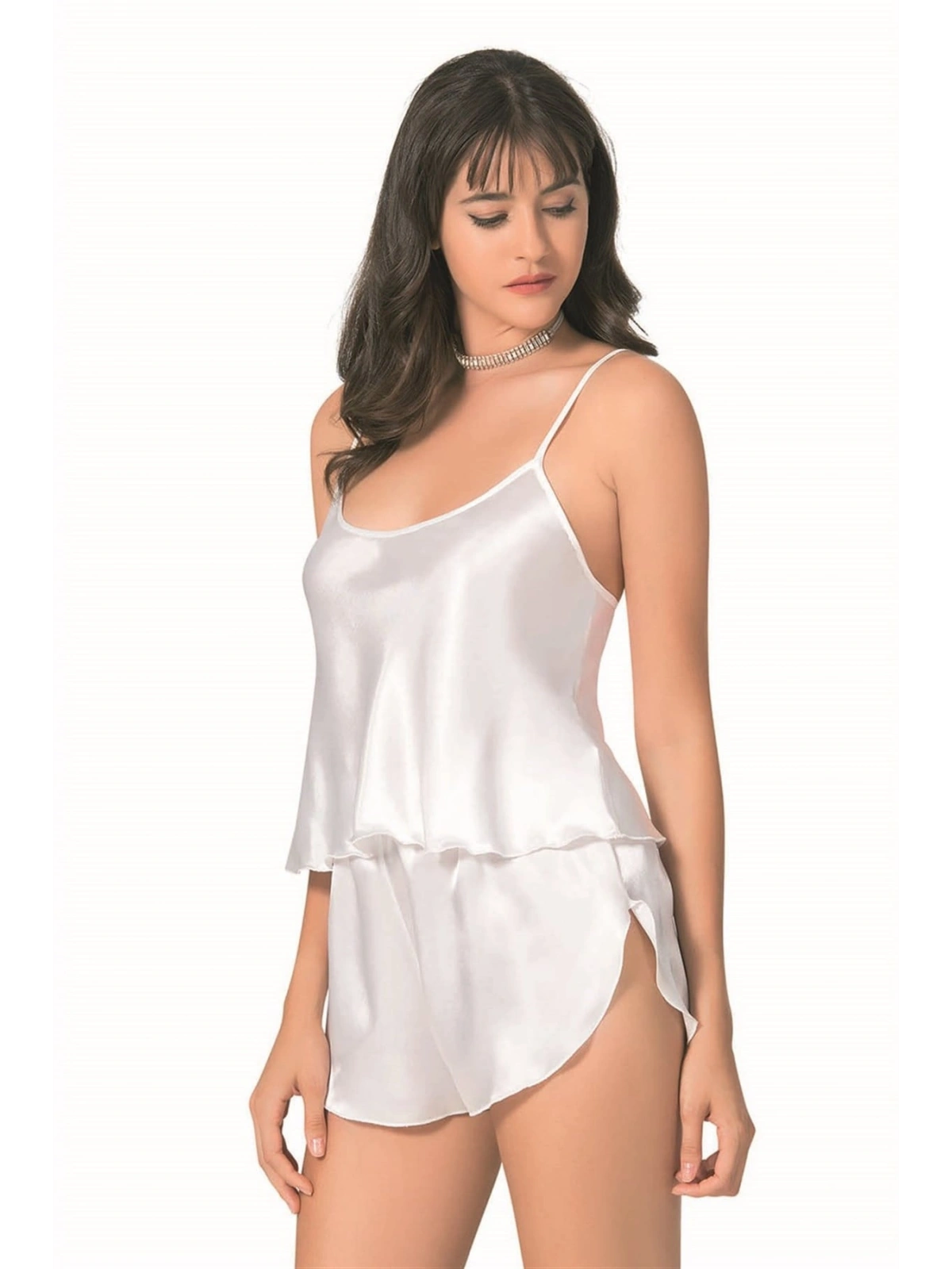 Seraviax Ekru Saten Babydoll Şort Takımı