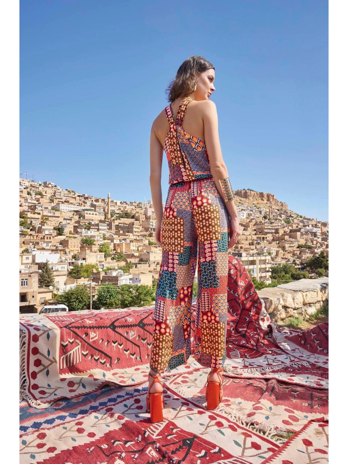Seraviax Etnik Desenli Saten Tulum