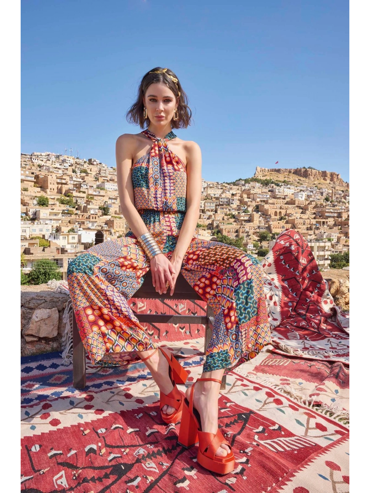 Seraviax Etnik Desenli Saten Tulum