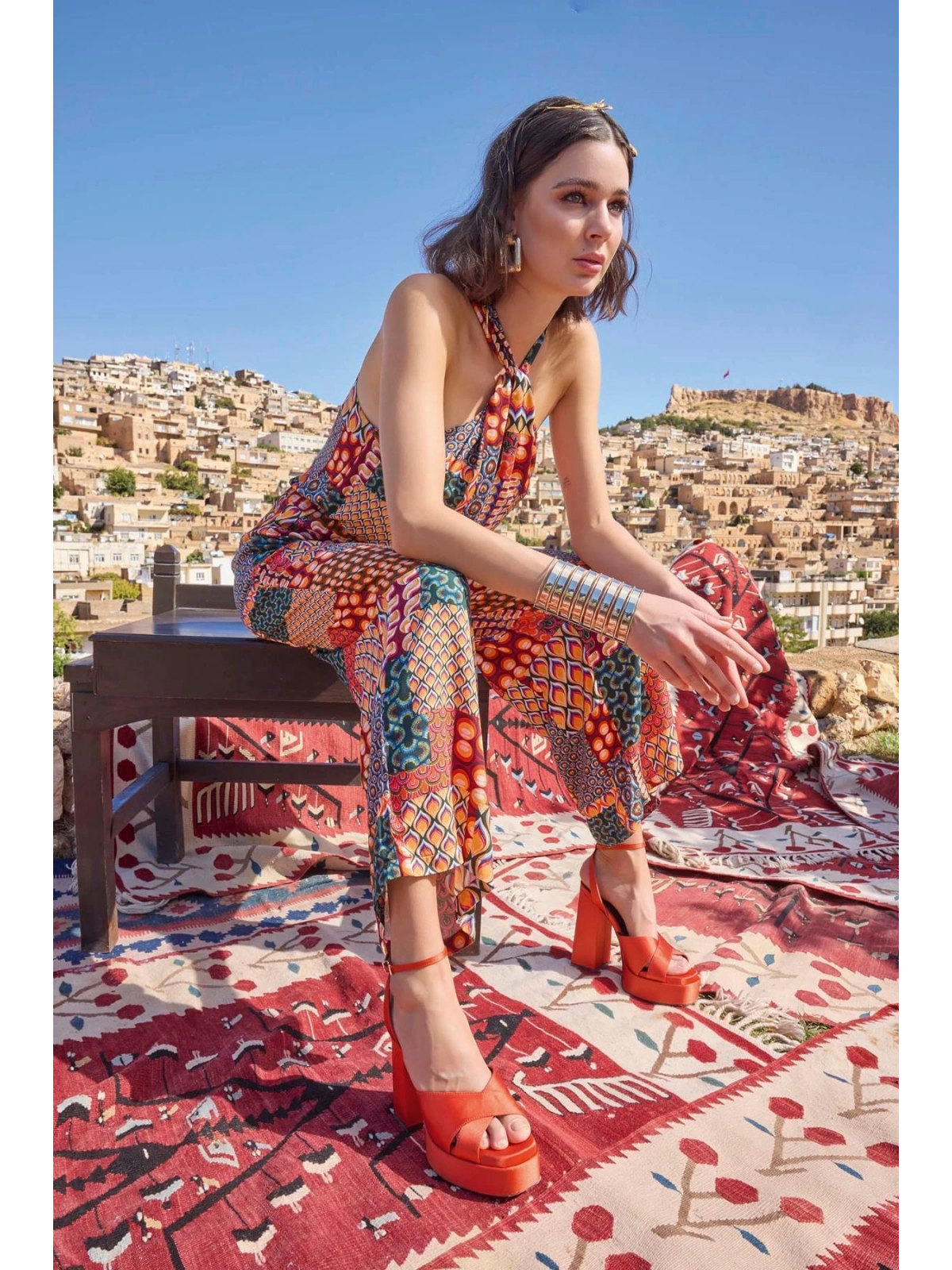Seraviax Etnik Desenli Saten Tulum