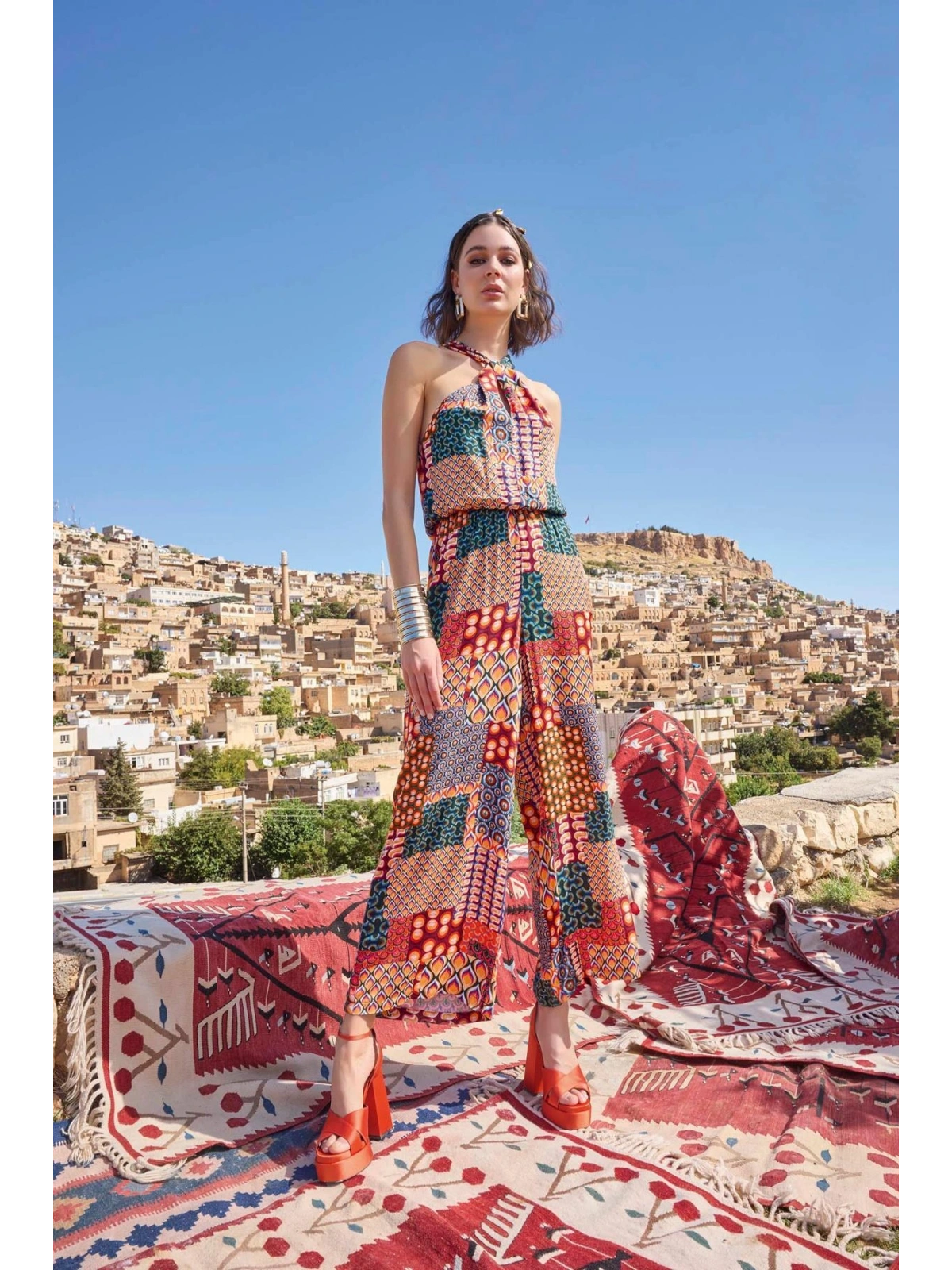 Seraviax Etnik Desenli Saten Tulum