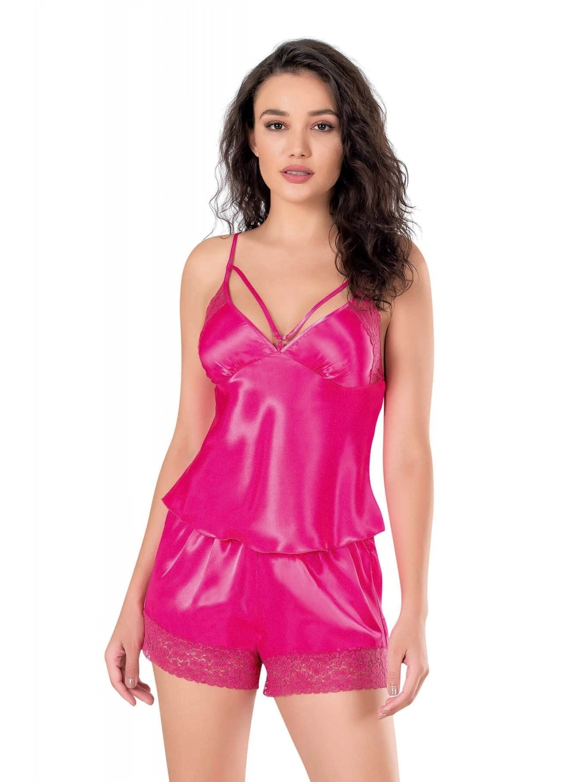 Seraviax Fuşya Saten Babydoll Şort Takımı