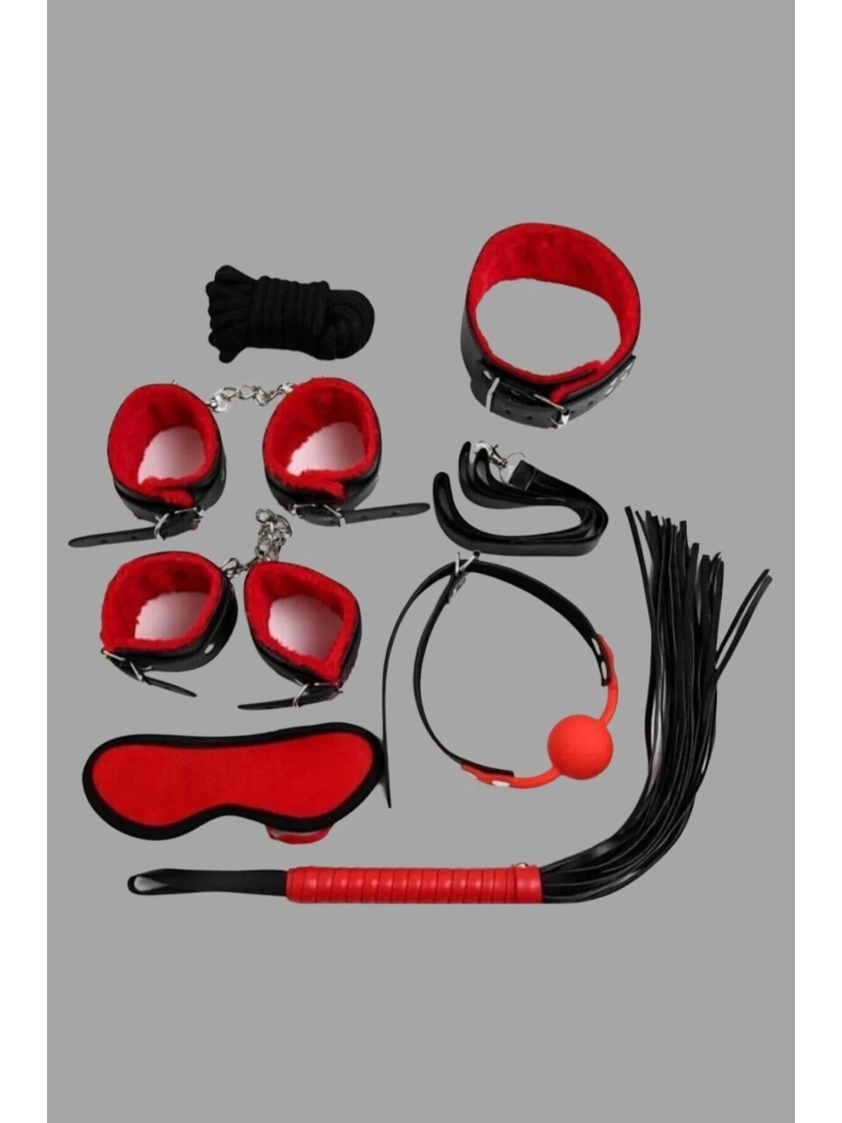 Seraviax Kırmızı/Siyah İçi Tüylü Deri 7li Harness Set
