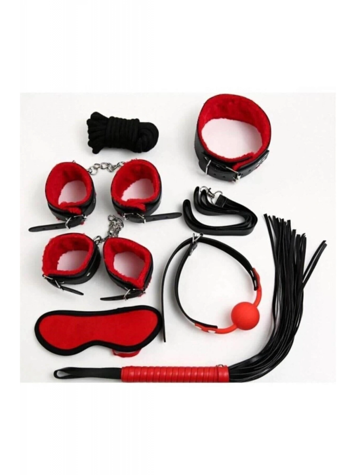 Seraviax Kırmızı/Siyah İçi Tüylü Deri 7li Harness Set