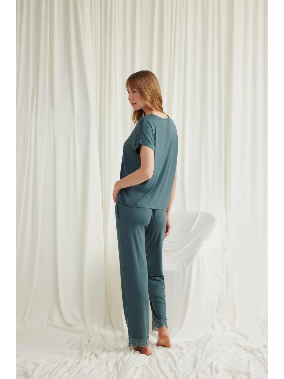 Seraviax Kısa Kollu V Yakalı Dantelli Pijama Takımı