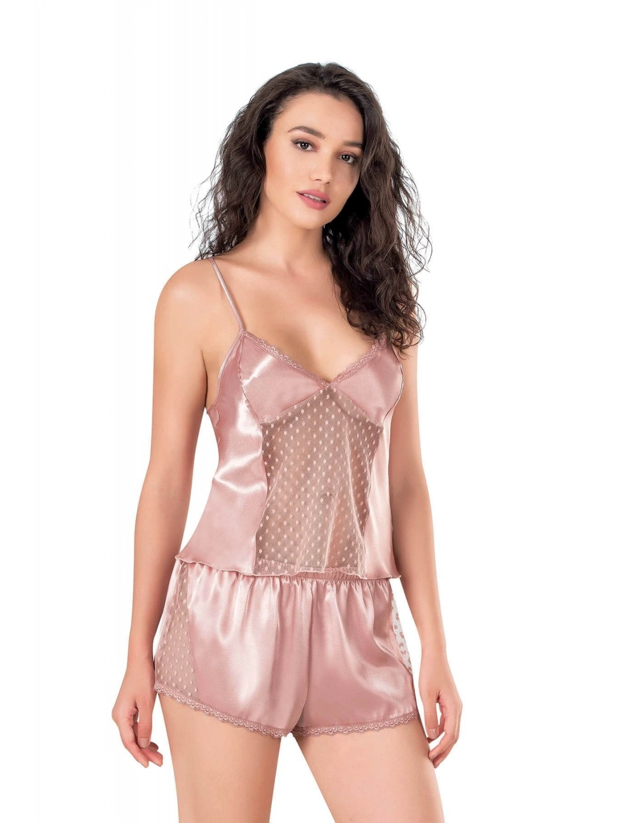 Seraviax Koyu Pudra Saten Babydoll Şort Takımı