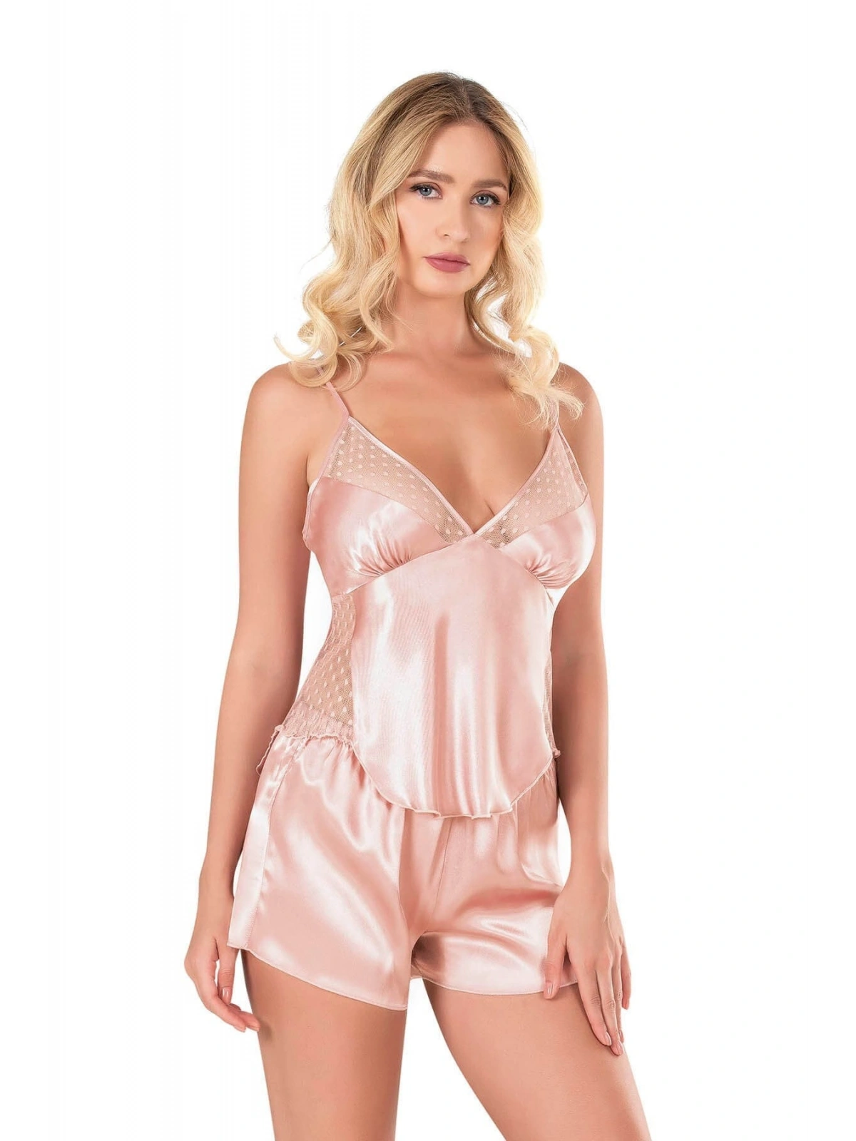 Seraviax Koyu Pudra Saten Babydoll Şort Takımı