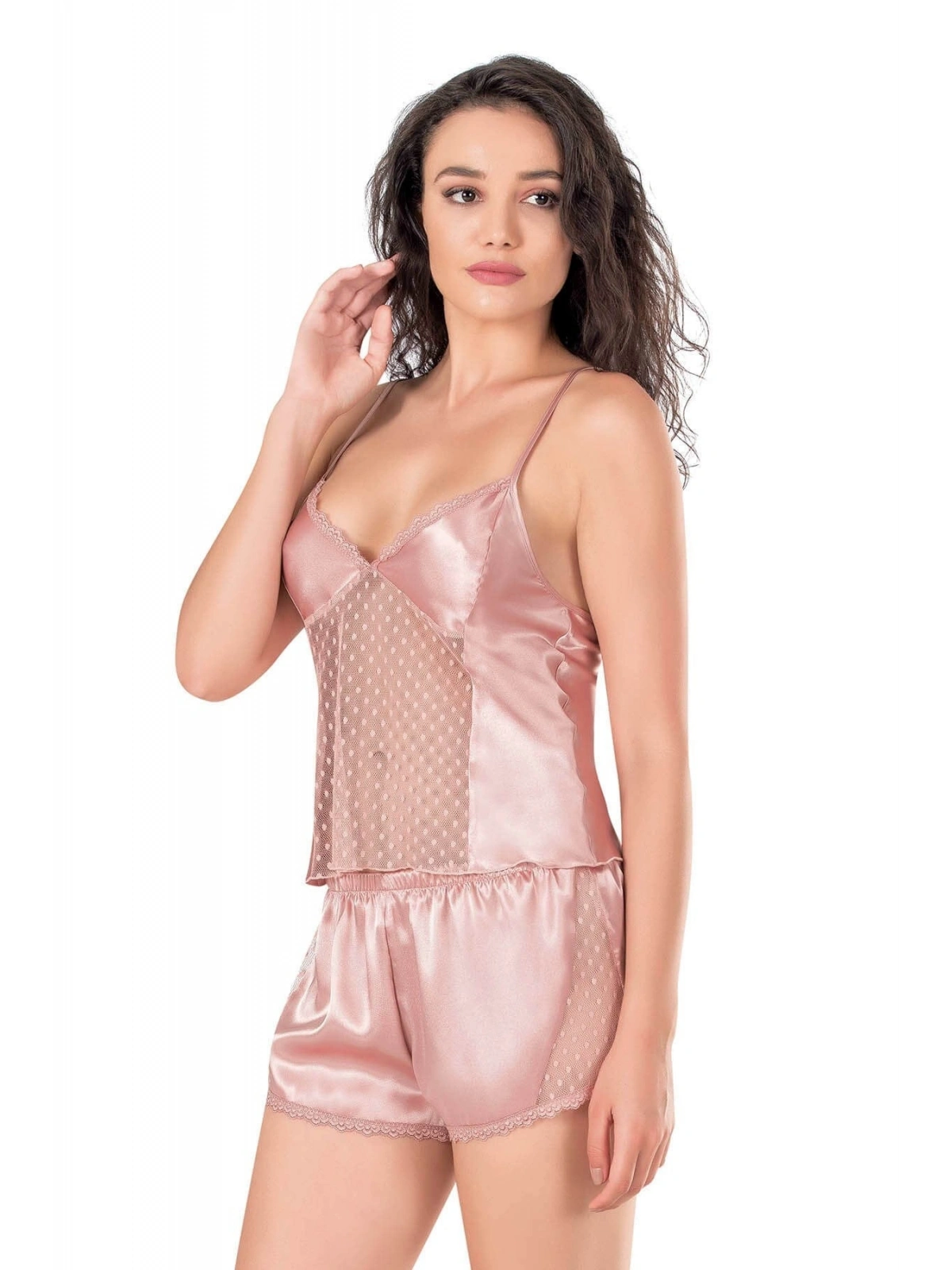 Seraviax Koyu Pudra Saten Babydoll Şort Takımı