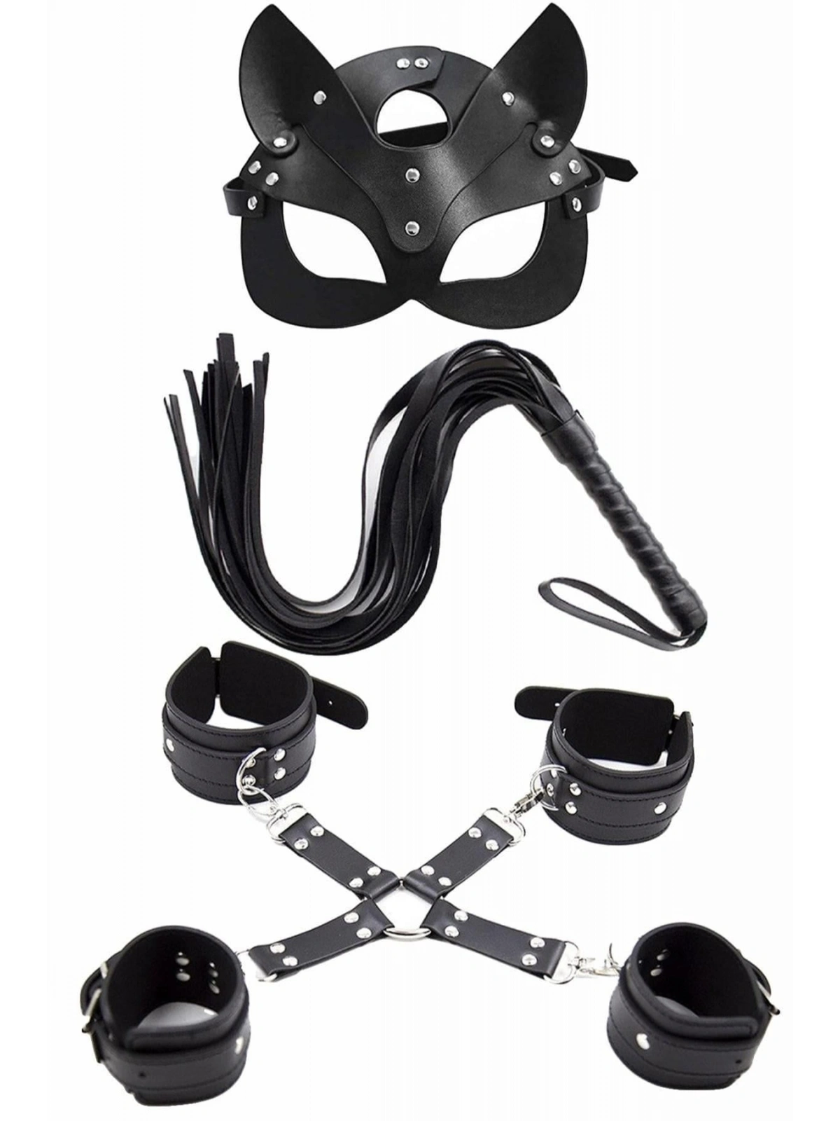 Seraviax Maske Kırbaç Bileklik 5 Li Harness Deri Set