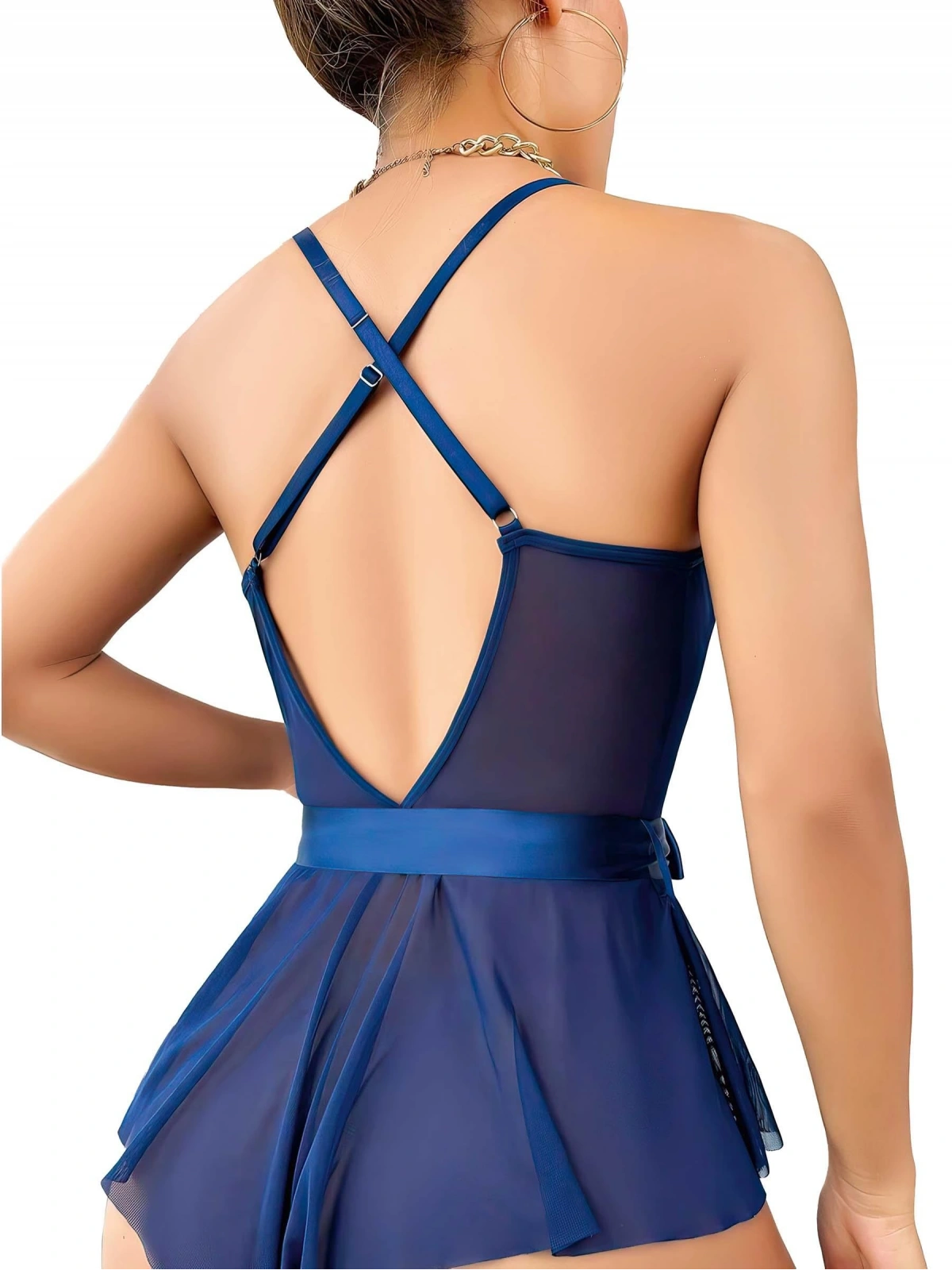 Seraviax Mavi Dantel İşlemeli Kurdelalı Fantezi Tül Babydoll