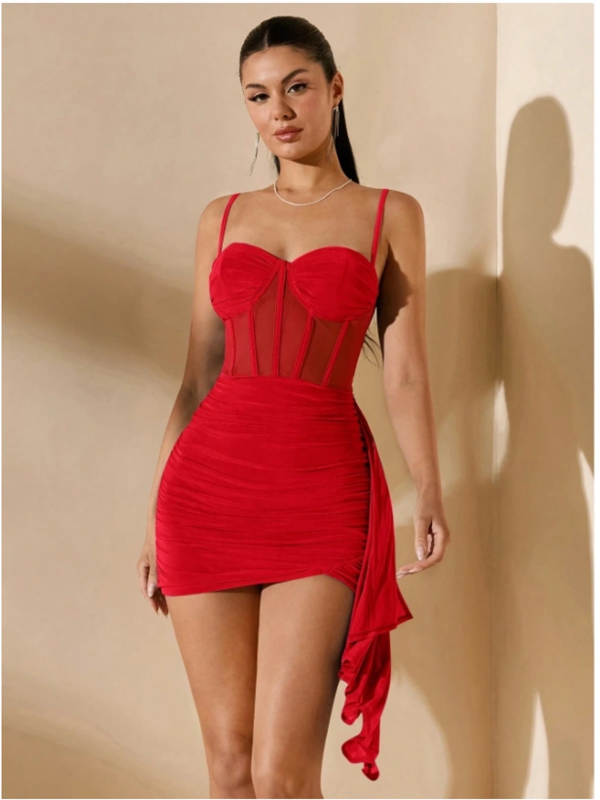 Seraviax Özel Şık Tasarım Kırmızı Korse Görünümlü Mini Club Elbisesi