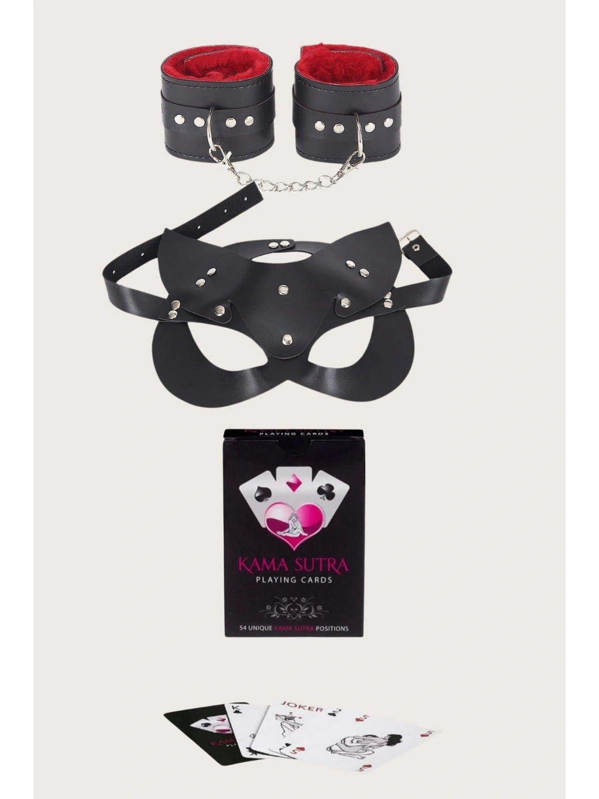Seraviax Sexy Görselli Oyun Kartı Kama Sutra Kelepçe Maske Set