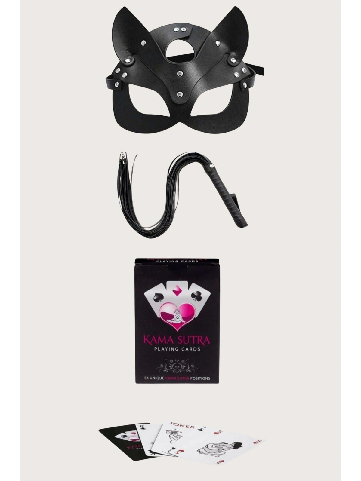 Seraviax Sexy Görselli Oyun Kartı Kama Sutra Kırbaç Maske Set
