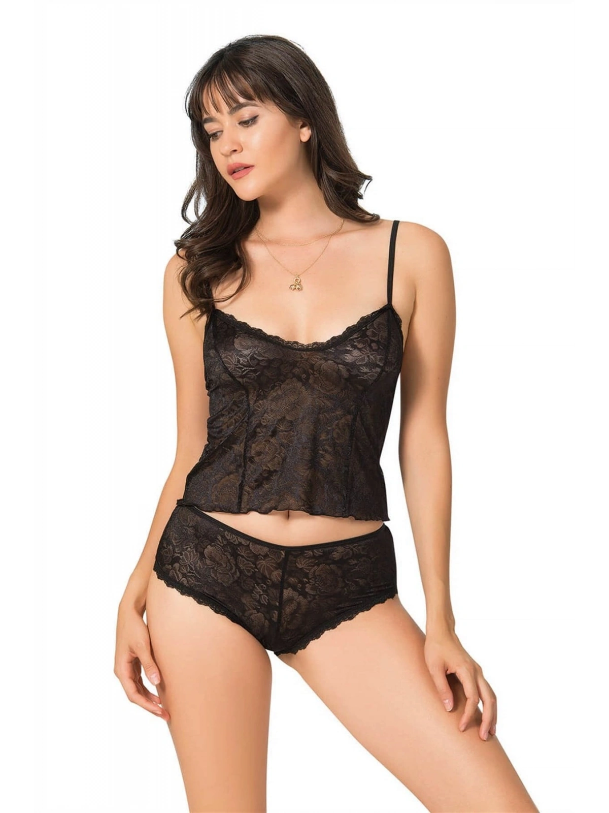 Seraviax Siyah Jakarlı Babydoll Şort Takımı
