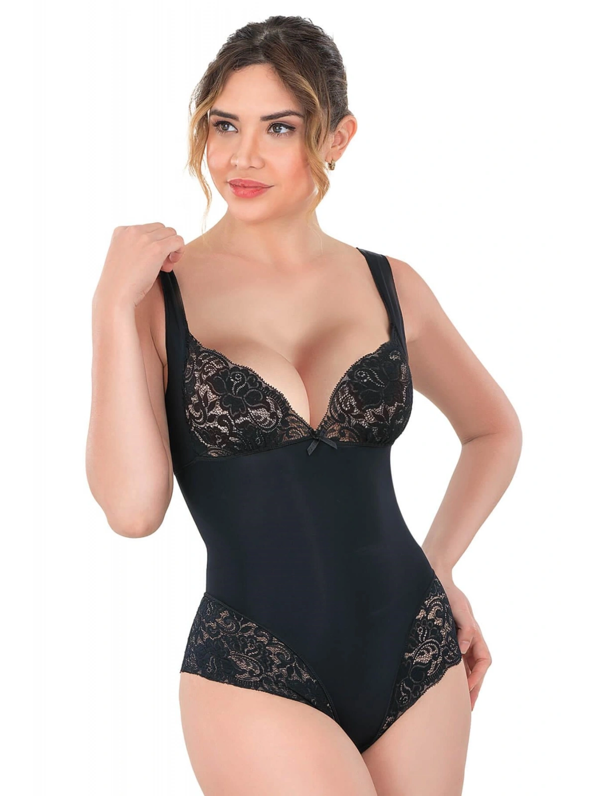 Seraviax Siyah MI Emay 2947 Dantelli Agraflı Body Korse