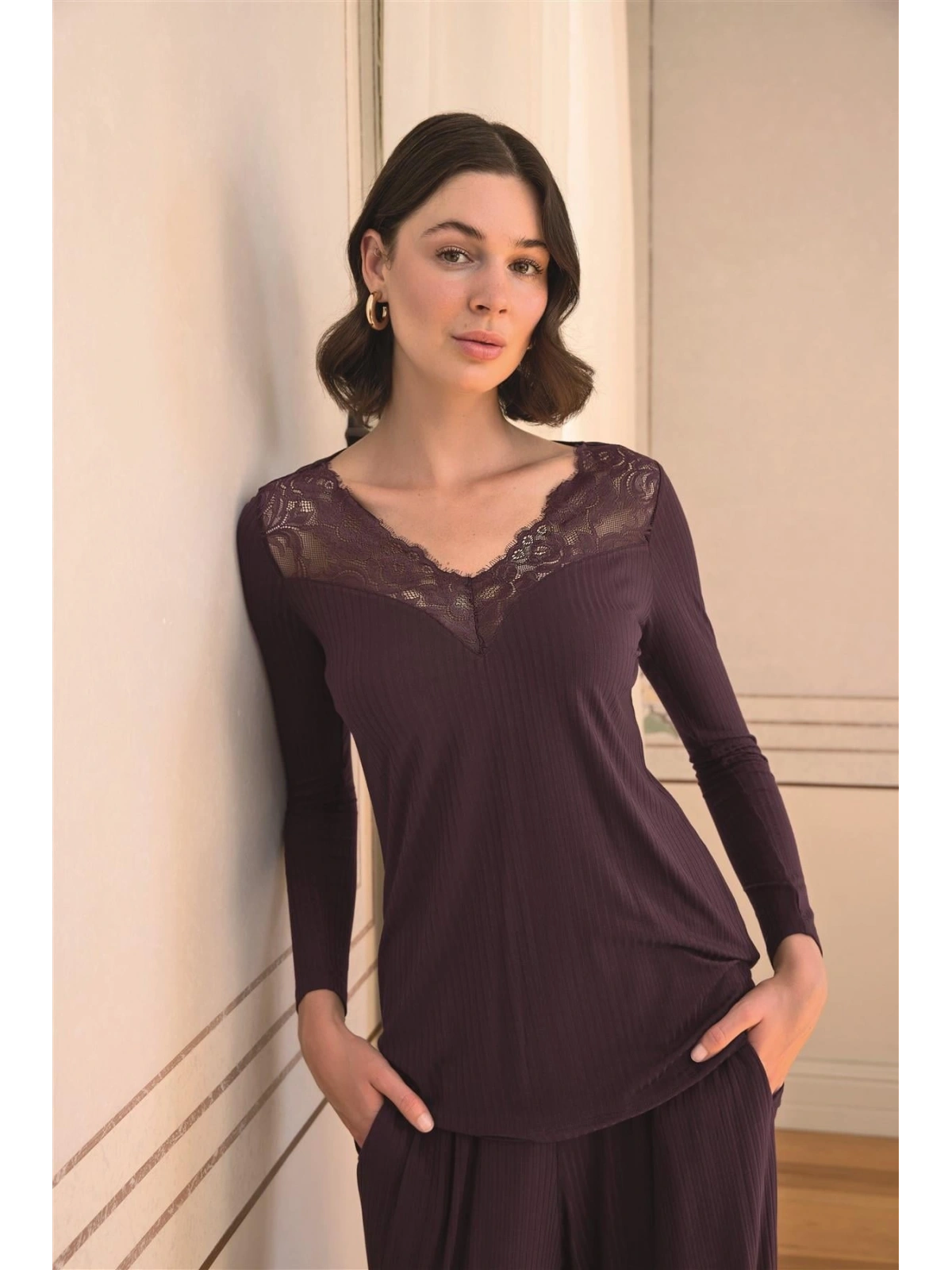Seraviax Uzun Kollu ve Dantelli Pijama Takımı