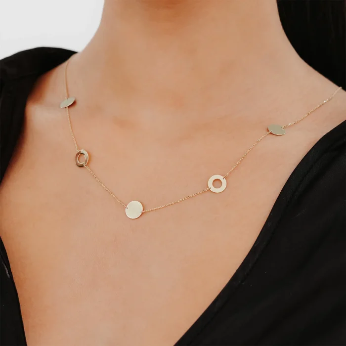 2 Farklı Form Pul Altın Kolye AAKLY0123