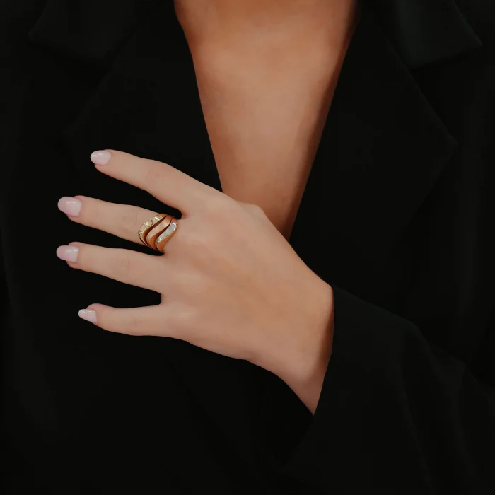 3 Renk Geometrik Model Altın Yüzük AAYZK0160