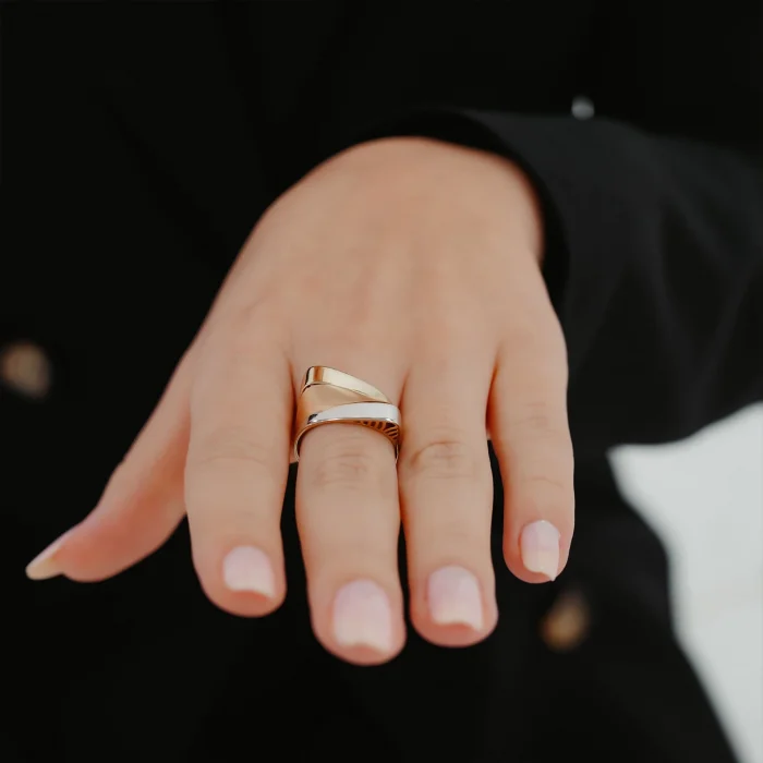 3 Renkli Asimetrik Altın Yüzük AAYZK0157