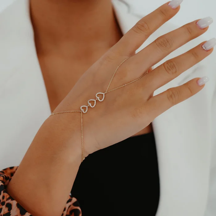 3lü Taşlı Kalp Şahmeran Altın Bileklik AABLK0101