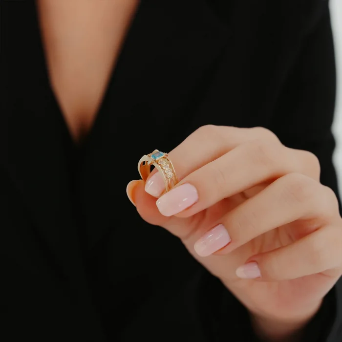 Açık Mavi Taşlı Altın Yüzük AAYZK0205