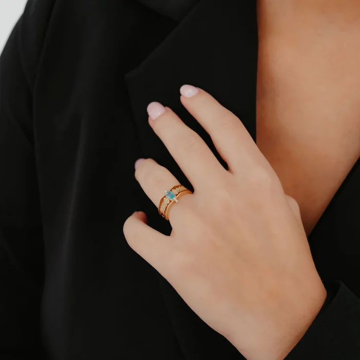 Açık Mavi Taşlı Altın Yüzük AAYZK0205