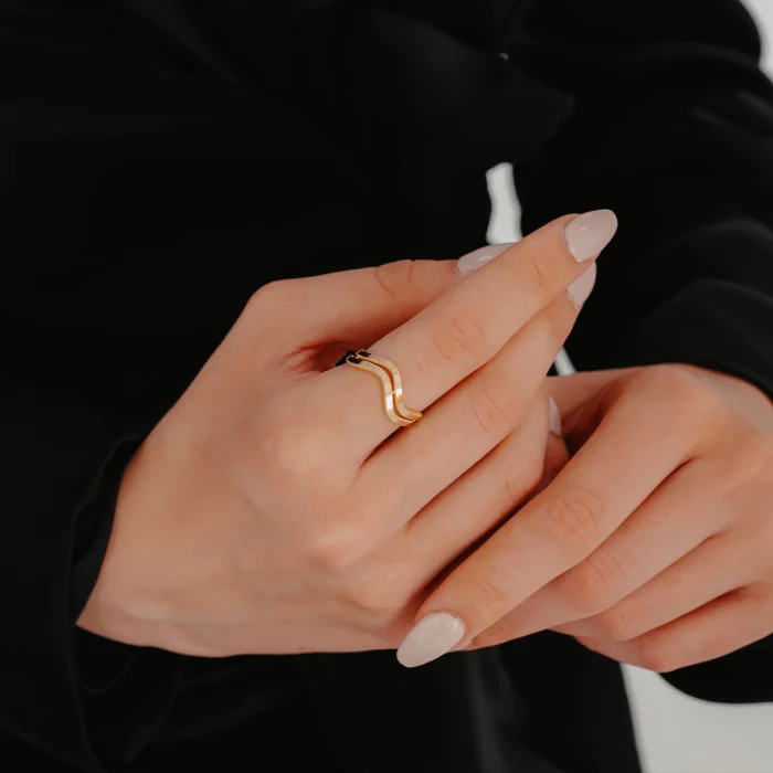 İkili Aynalı Zikzak Altın Yüzük AAYZK037