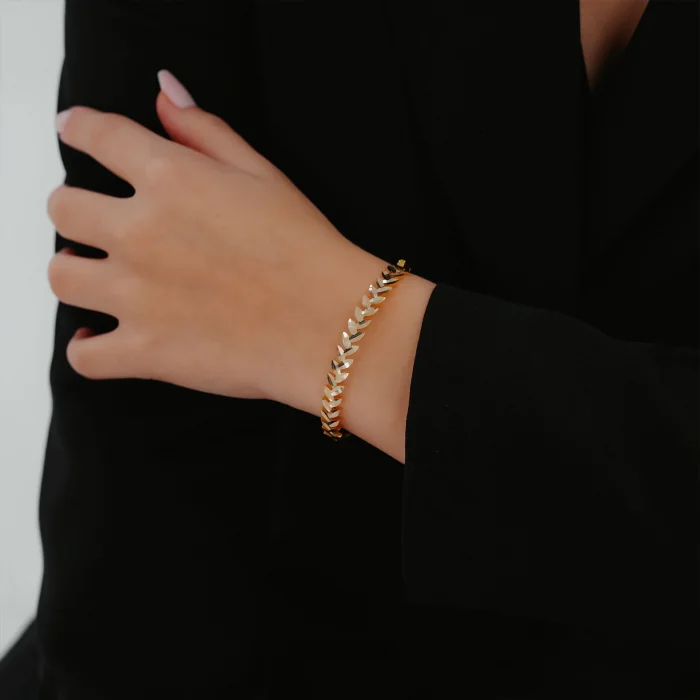 Aynalı Yaprak Model  Kelepçe Altın Bileklik AABLK056