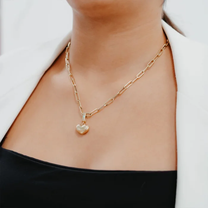 Bombeli Kalp Uçlu Ataç Altın Kolye AAKLY0156