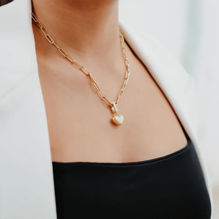 Bombeli Kalp Uçlu Ataç Altın Kolye AAKLY0156