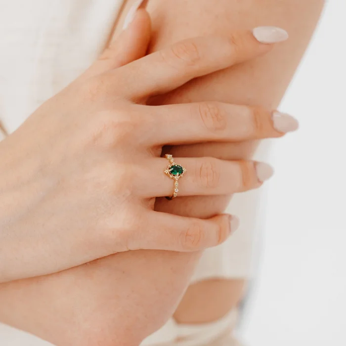 Yeşil Taş Vintage Altın Yüzük AAYZK042