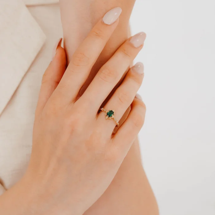 Yeşil Taş Vintage Altın Yüzük AAYZK042