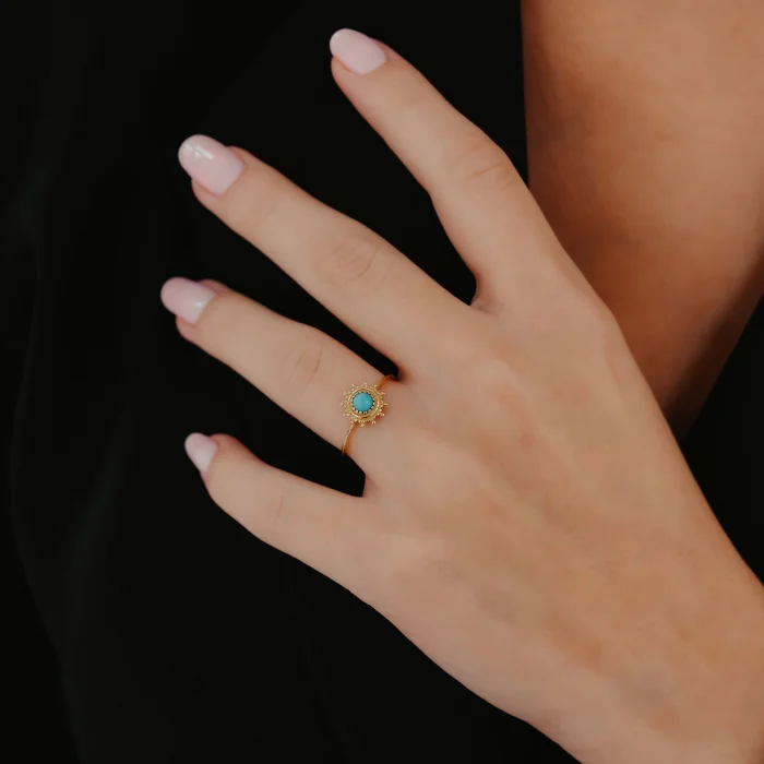 Firuze Taşlı Güneş Altın Yüzük AAYZK0171