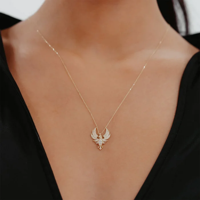 Ful Taşlı Anka Kuş Altın Kolye AAKLY066