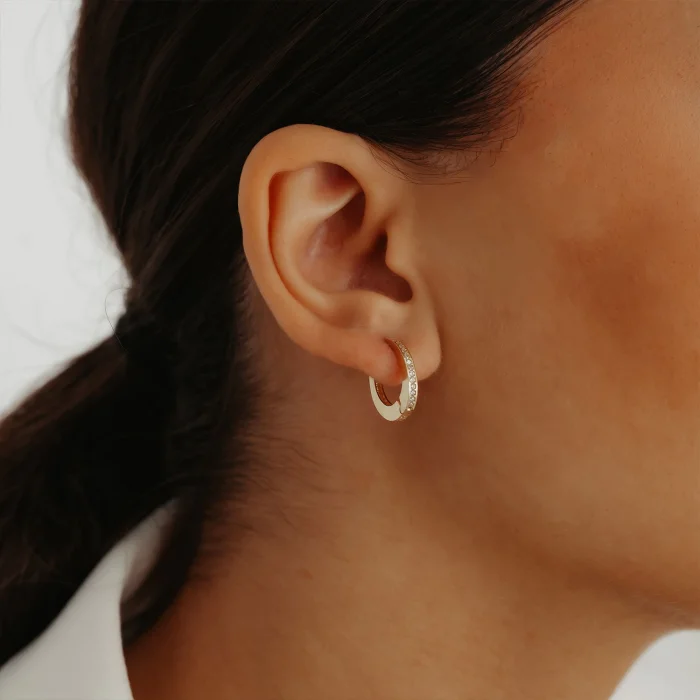 Ful Taşlı Halka Altın Küpe AAKPE013