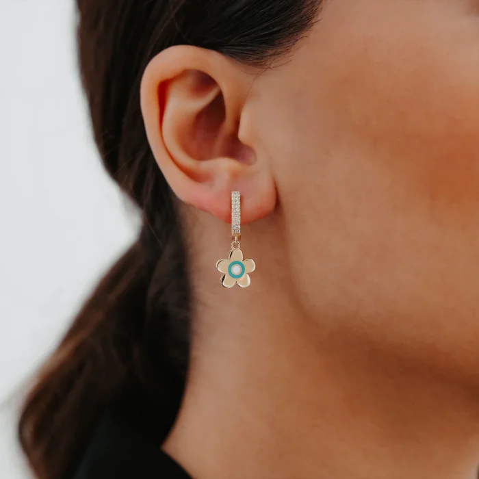 Göz Desen Çiçekli Altın Küpe AAKPE086