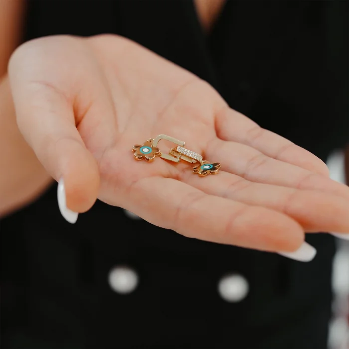 Göz Desen Çiçekli Altın Küpe AAKPE086