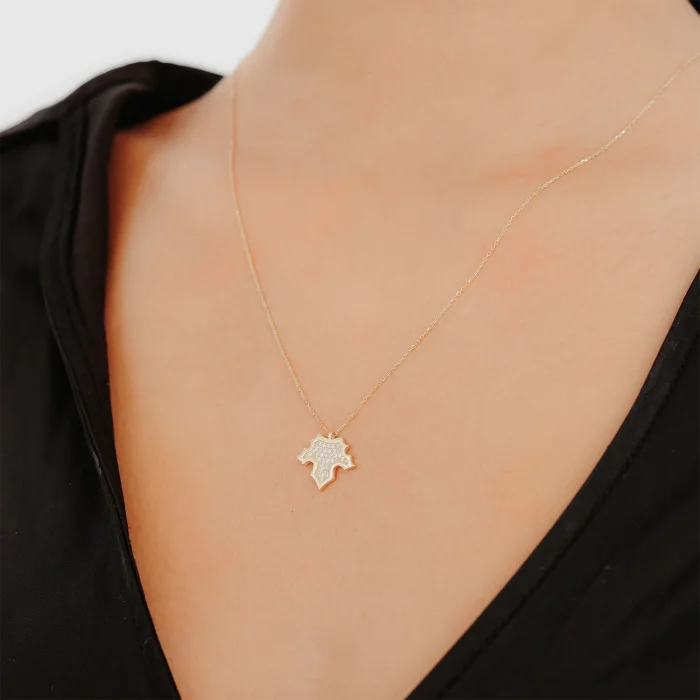 İçi Taşlı Yaprak Altın Kolye AAKLY072