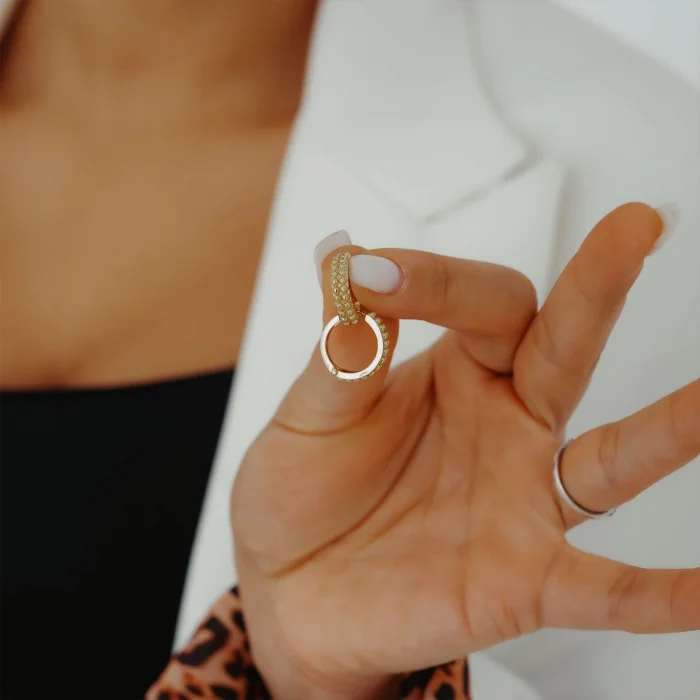 İki Sıralı Top Altın Küpe AAKPE031