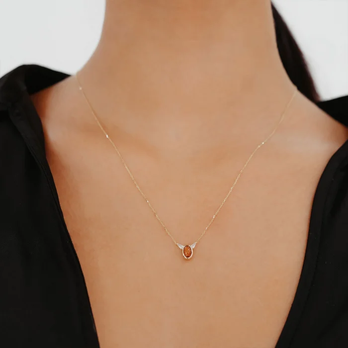 Kahve Mineli Altın Kolye AAKLY008