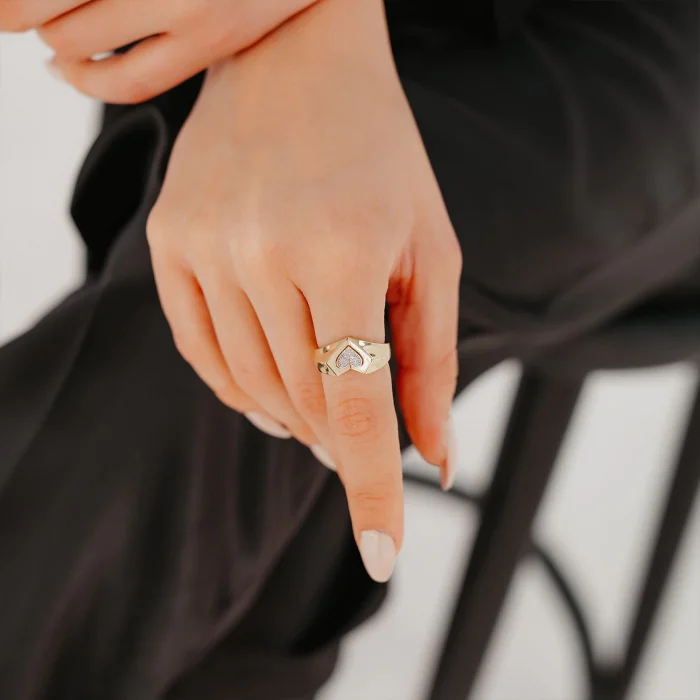 Mini Kalp Tasarım Taşlı Şövalye Altın Yüzük AAYZK0133