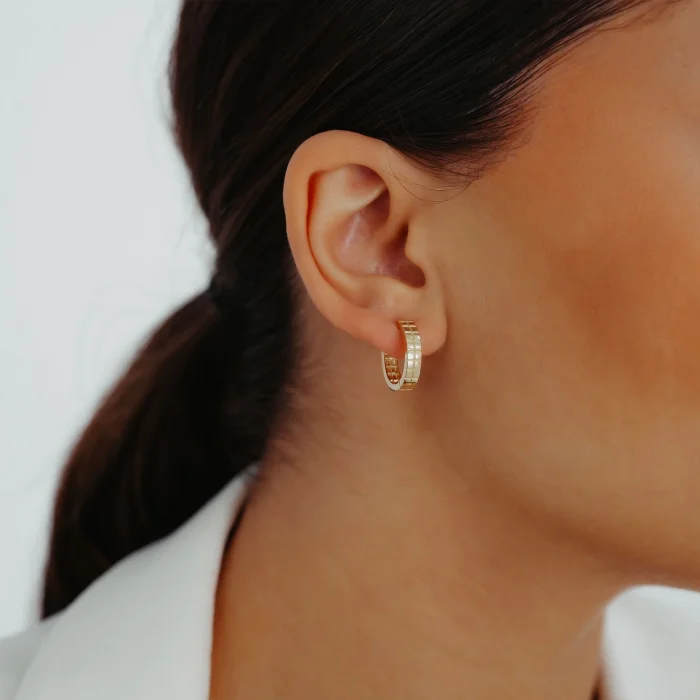 Kare Desen Halka Altın Küpe AAKPE039