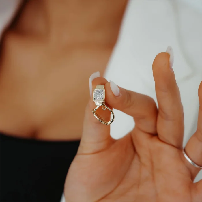 Kare Taş Halka Altın Küpe AAKPE044