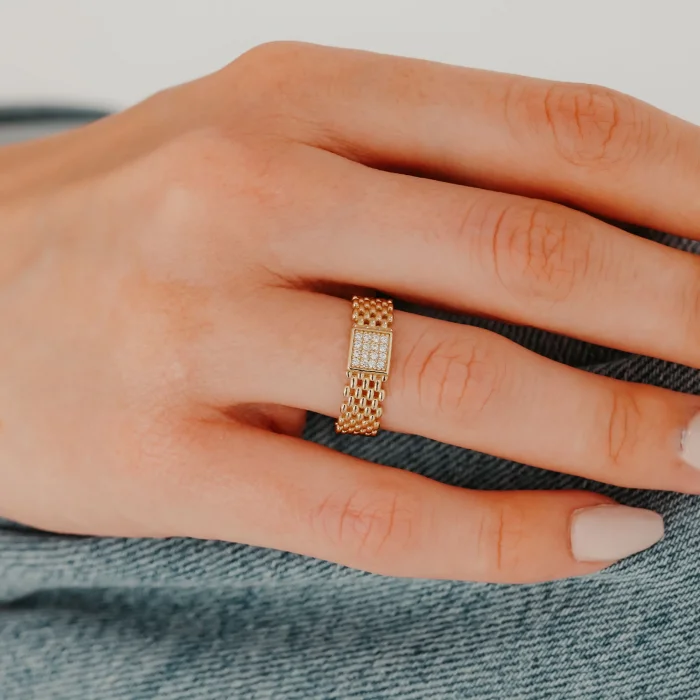 Kare Taşlı Toptop Altın Yüzük AAYZK0132