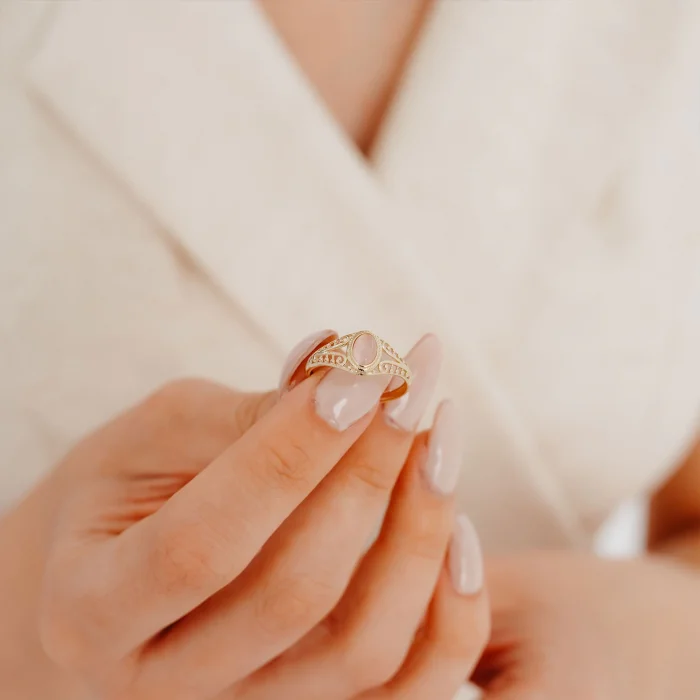 Vintage Pembe Mineli Altın Yüzük AAYZK024