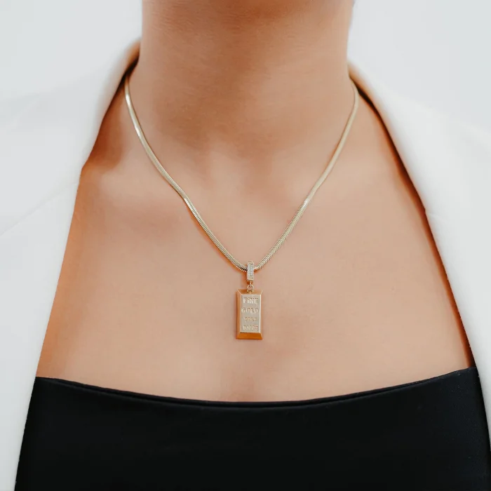 Külçe Altınlı Dövme Zincir Altın Kolye AAKLY0159